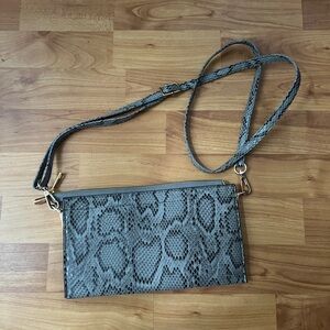 Gray Snake Print Crossbody Bag